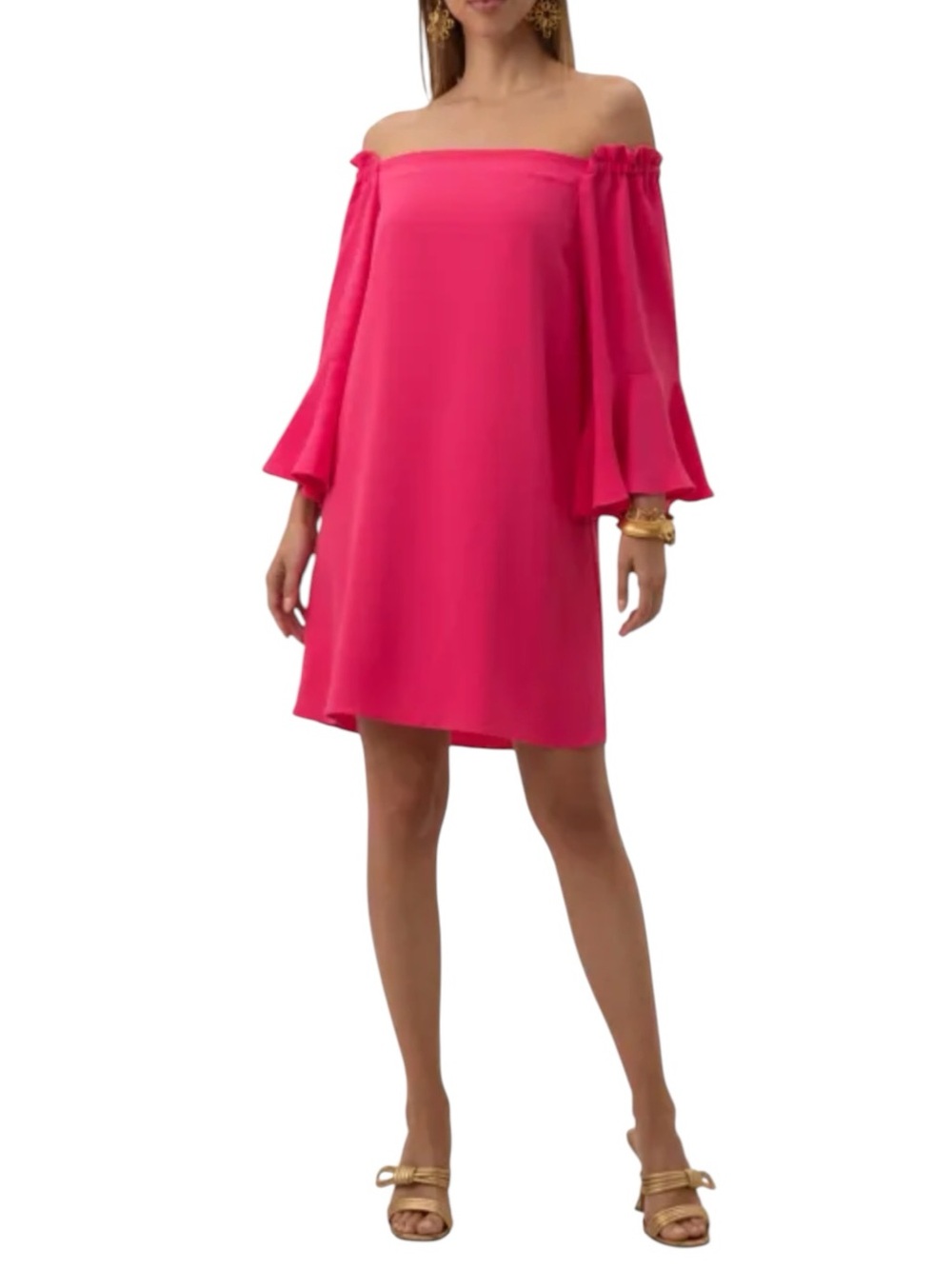 NWT Trina Turk Knox Dress Fuchsia Pink Off Shoulder Shift Dress Medium